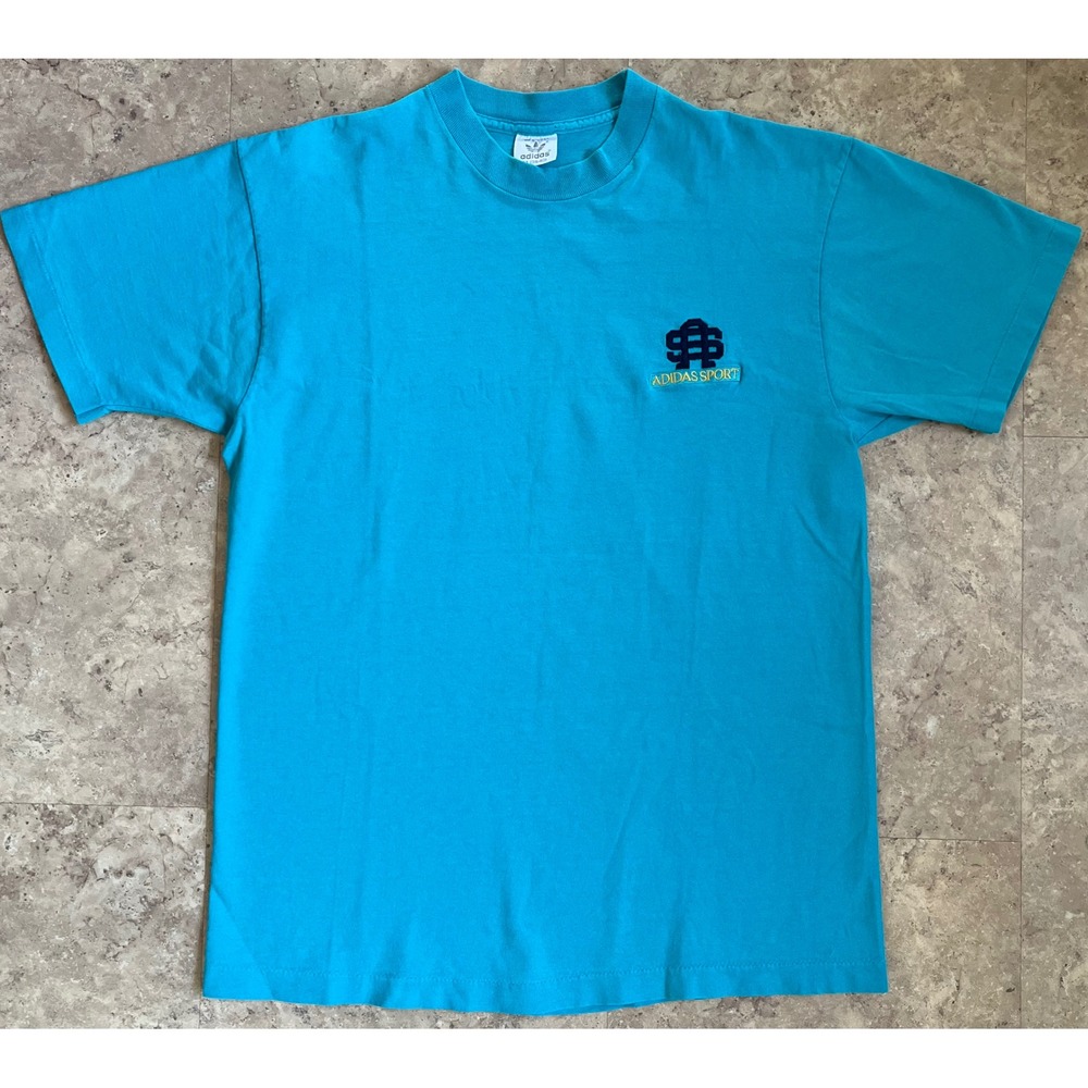 Vintage Adidas Sport T Shirt Mens Medium Blue Single Stitch Made in USA 90s - Picture 2 of 9